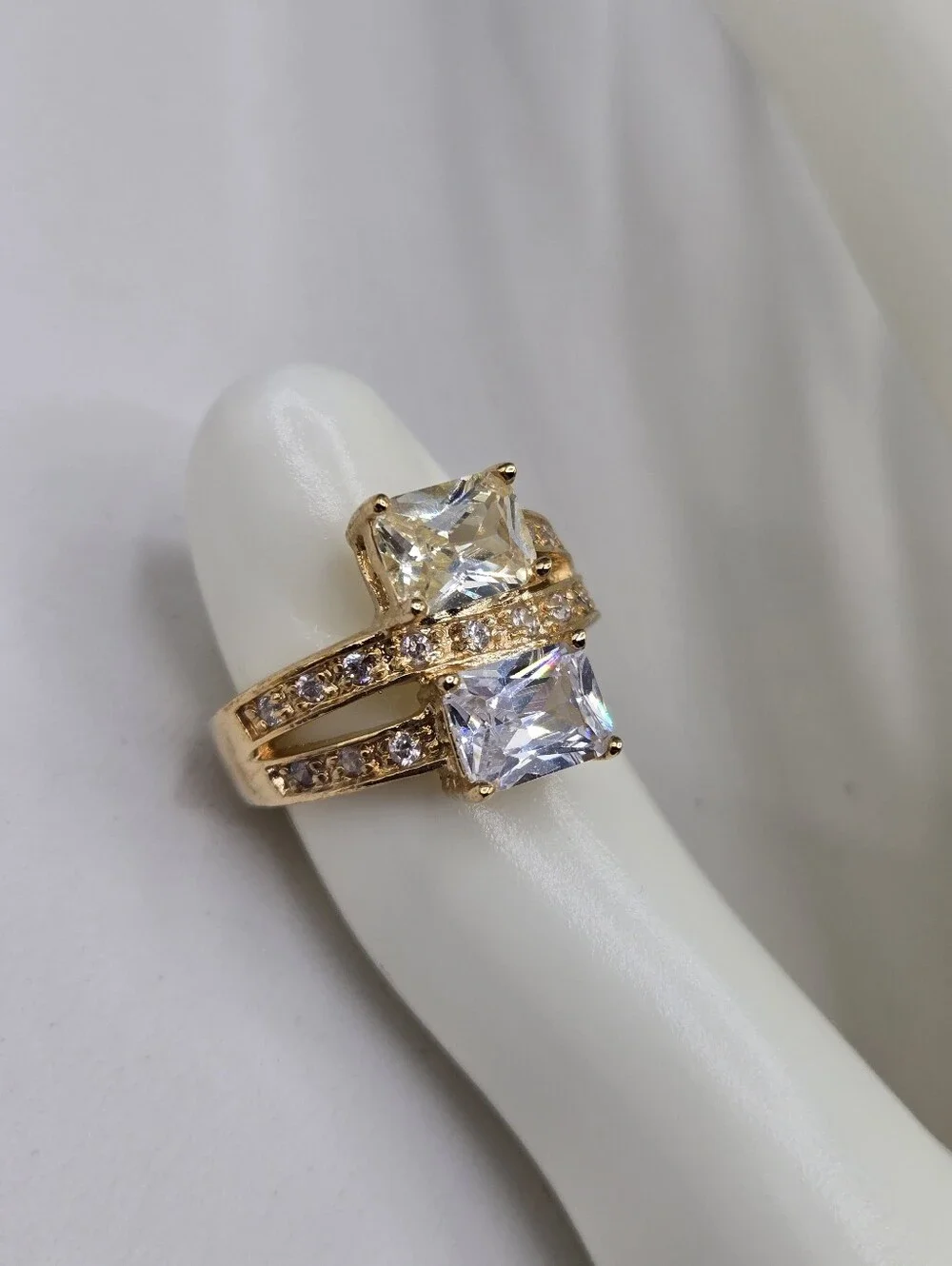 Swarovski Crystal Elements Gold Statement Ring Light Yellow Citrine Clear Size 7